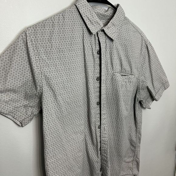 Structure Shirt Mens Medium Gray Modern Fit Button Up Short Sleeve Geometric VGC - Picture 2 of 9